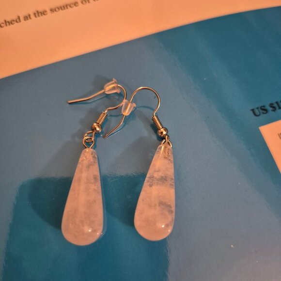 StormCat Milky Quartz Teardrop Earrings (Handmade in UK, Stainless Steel) - Picture 1 of 1